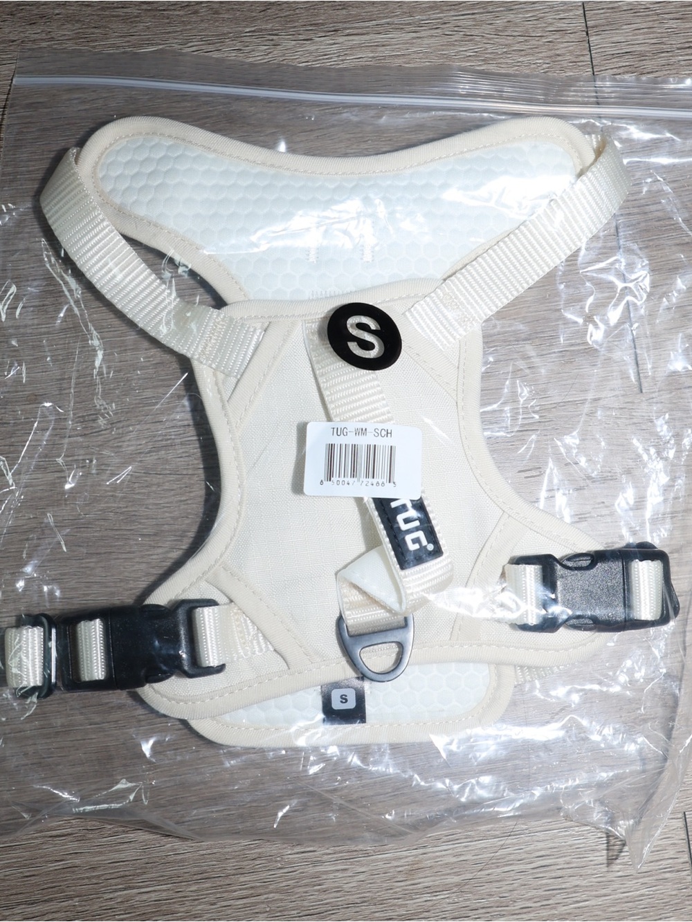 Cream Dog Harness with S Size Tag